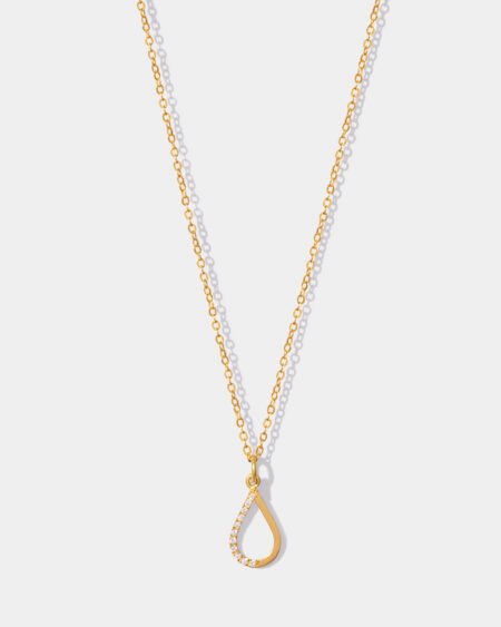 Half Diamond Teardrop Charm With A Gold Chain